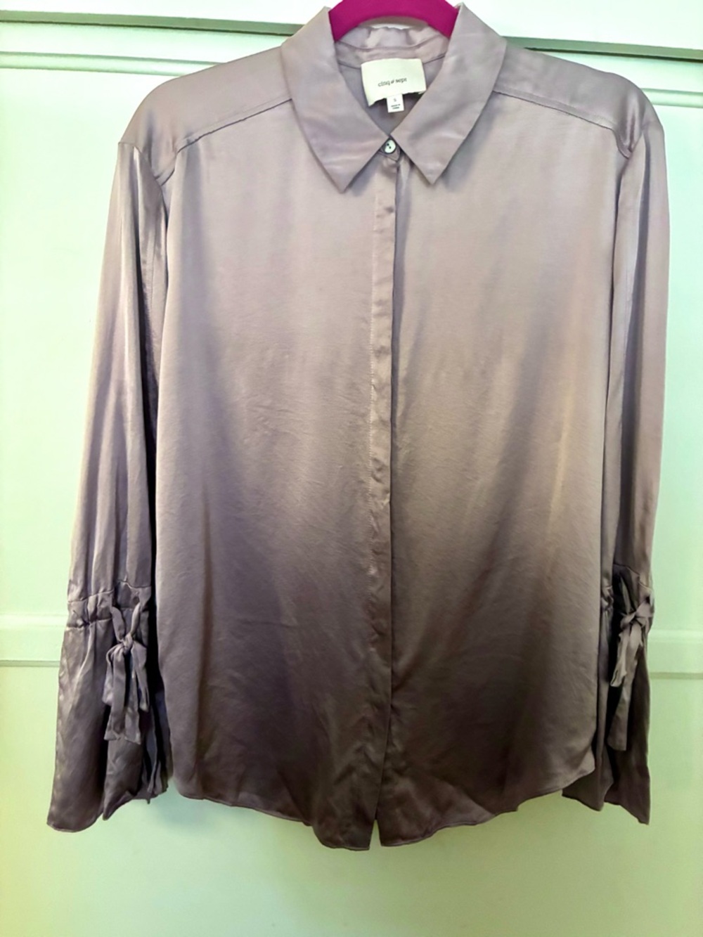 Cinq a Sept Lilac Lavender Purple Silk Button-Up Blouse Work Shirt Top